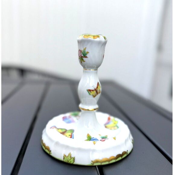 Herend Queen Victoria Green Border Floral Butterfly Single Candlestick SZ 6" VBO - Picture 3 of 16